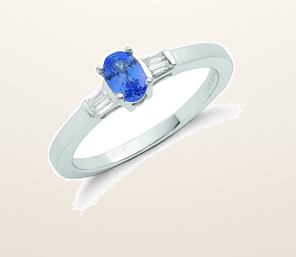 IT_ROLE:presentation_crop | 9ct White Gold 0.11ct Diamond Baguette & 0.48ct Tanzanite Ring