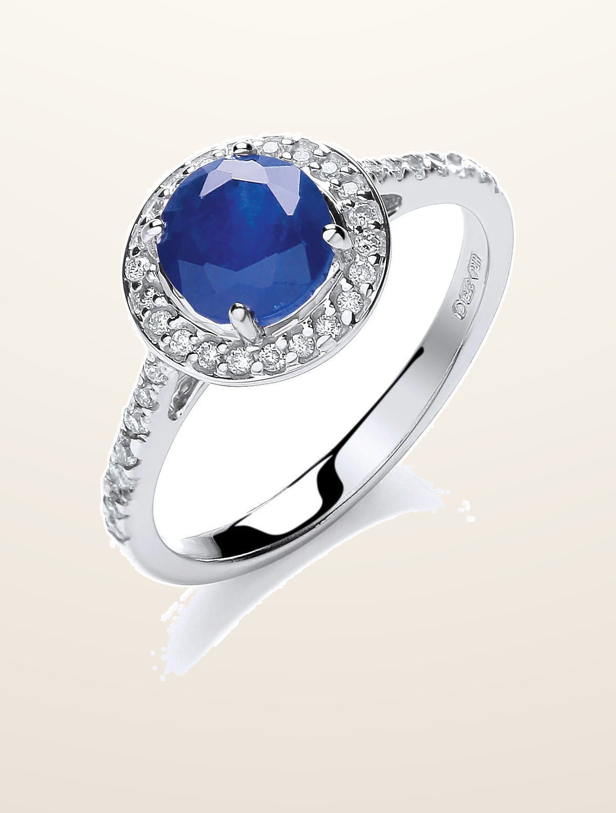 IT_ROLE:presentation_crop | 9ct White Gold 0.20ct Diamond, 0.65ct 5mm Sapphire Ring