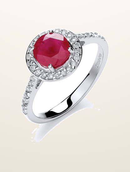 IT_ROLE:presentation_crop | 9ct White Gold 0.20ct Diamond, 0.70ct 5mm Ruby Ring