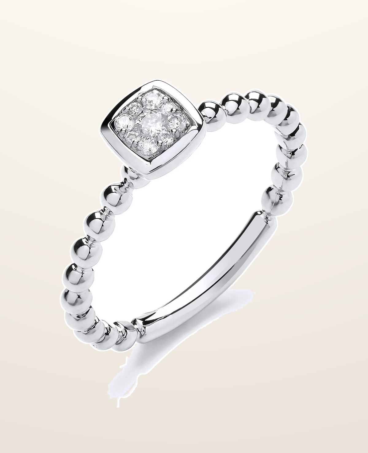 IT_ROLE:presentation_crop | 9ct White Gold 0.10ct Beaded Shank Square top Ring