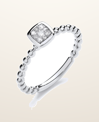 IT_ROLE:presentation_crop | 9ct White Gold 0.10ct Beaded Shank Square top Ring