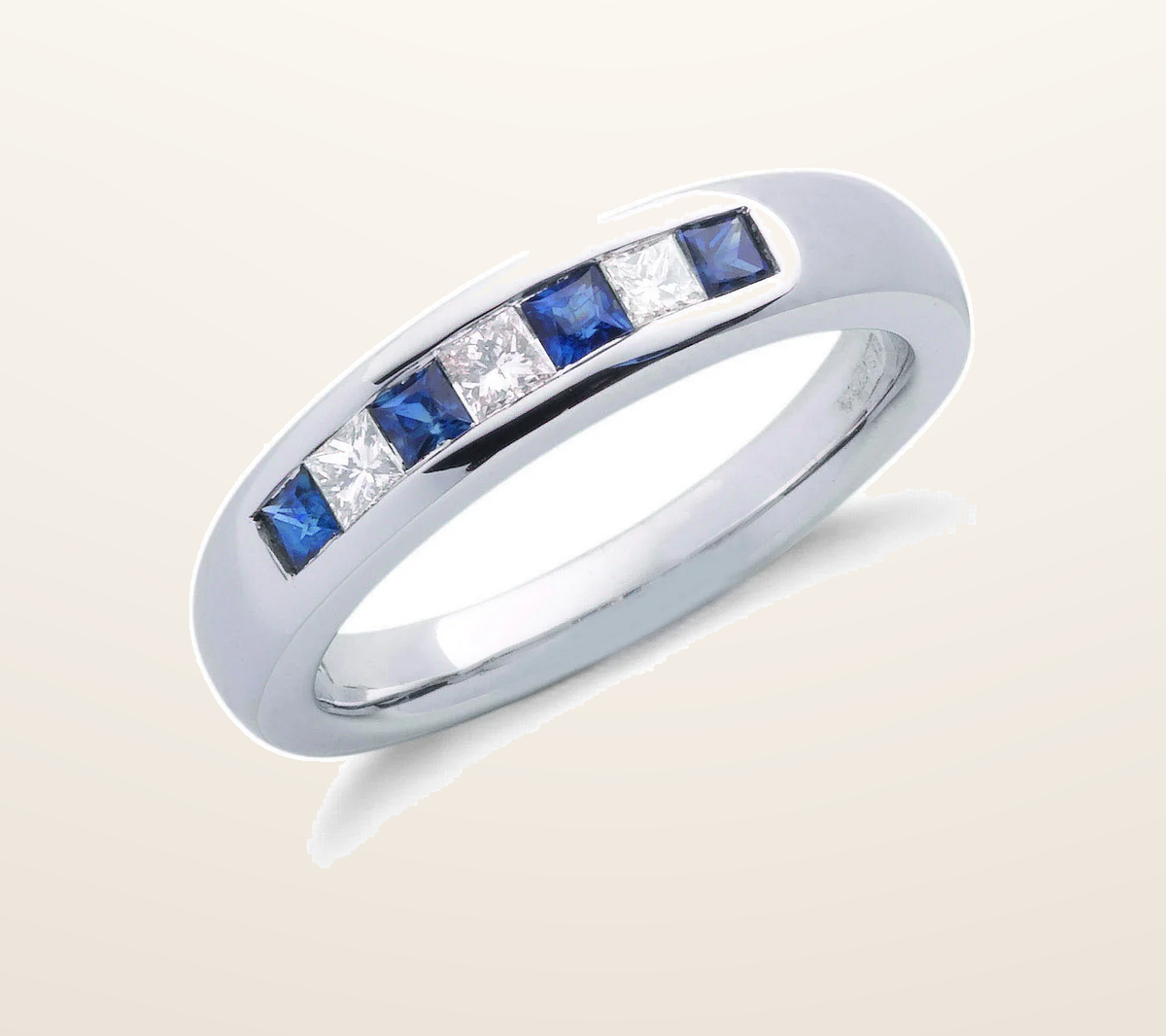 IT_ROLE:presentation_crop | 9ct White Gold Princess Cut 0.20ct Diamond & 0.35ct Blue Sapphire Eternity Ring