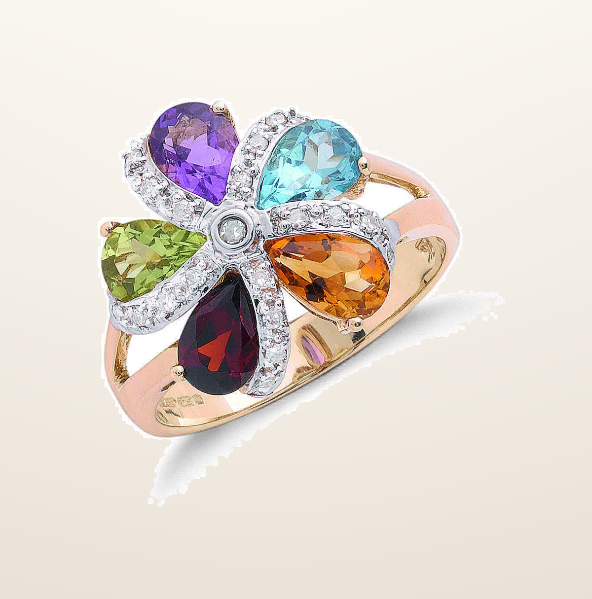 IT_ROLE:presentation_crop | 9ct Yellow Gold Diamond & Multi Colour St Flower / Cluster Ring