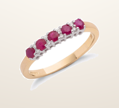 IT_ROLE:presentation_crop | 9ct Yellow Gold 0.06ct Diamond & 0.70ct Ruby Eternity Ring