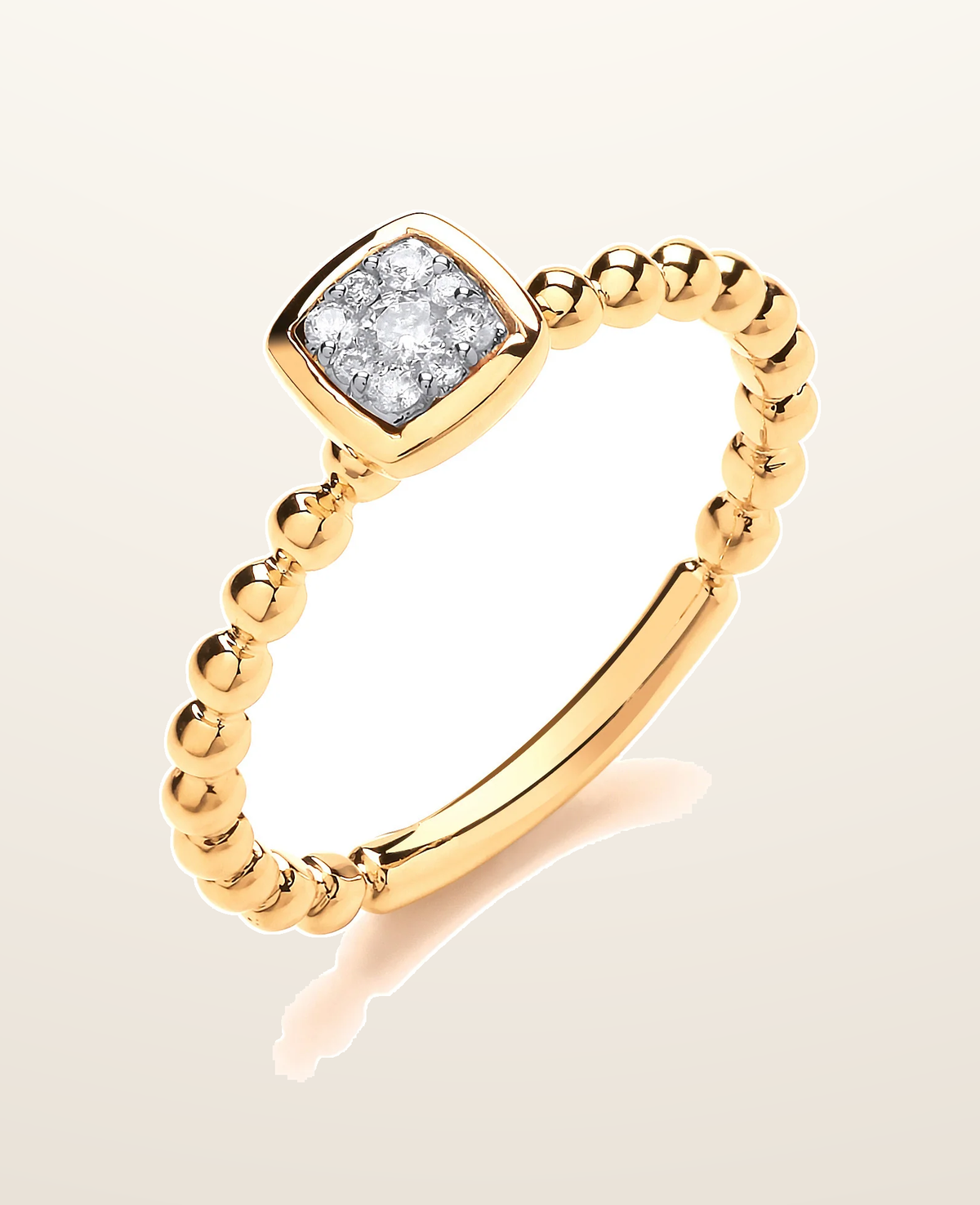 IT_ROLE:presentation_crop | 9ct Yellow Gold 0.10ct Beaded Shank Square top Ring