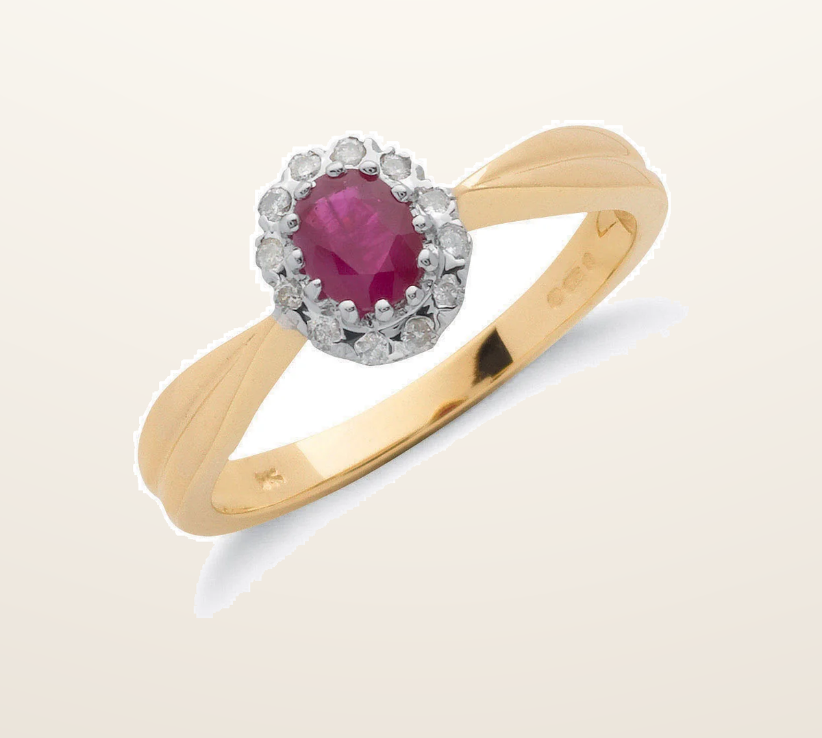 IT_ROLE:presentation_crop | 9ct Yellow Gold 0.10ct Diamond & 0.50ct Ruby Cluster Ring