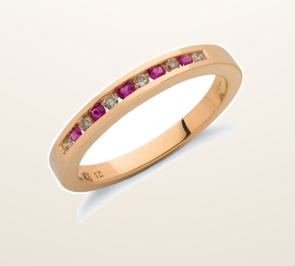 IT_ROLE:presentation_crop | 9ct Yellow Gold 0.12ct Diamond & 0.16ct Ruby Eternity Ring