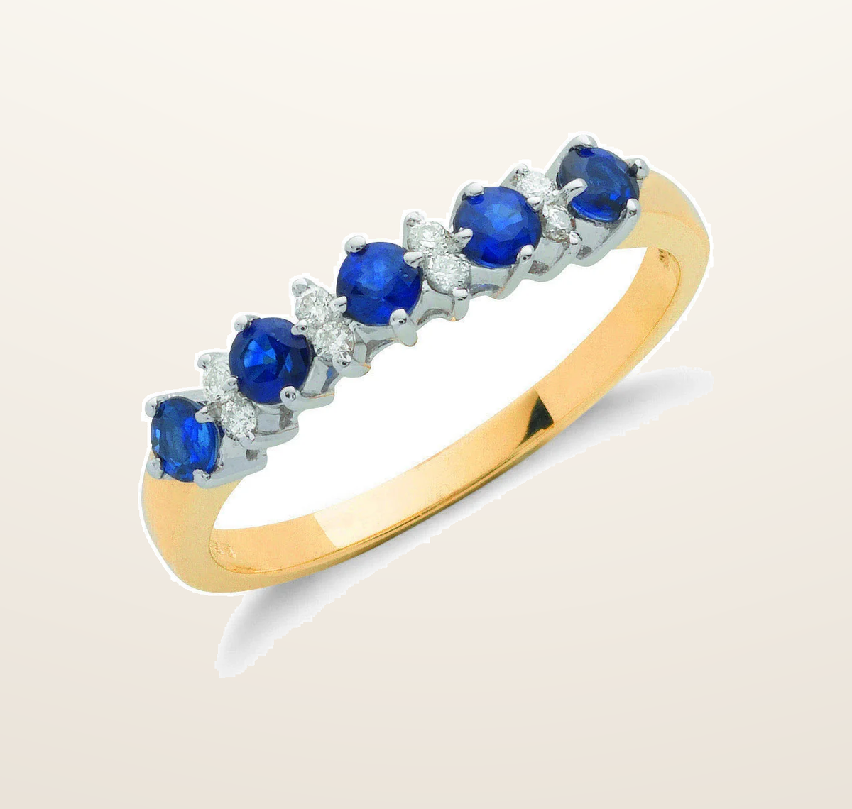 IT_ROLE:presentation_crop | 9ct Yellow Gold 0.12ct Diamond & 0.65ct Blue Sapphire Eternity Ring