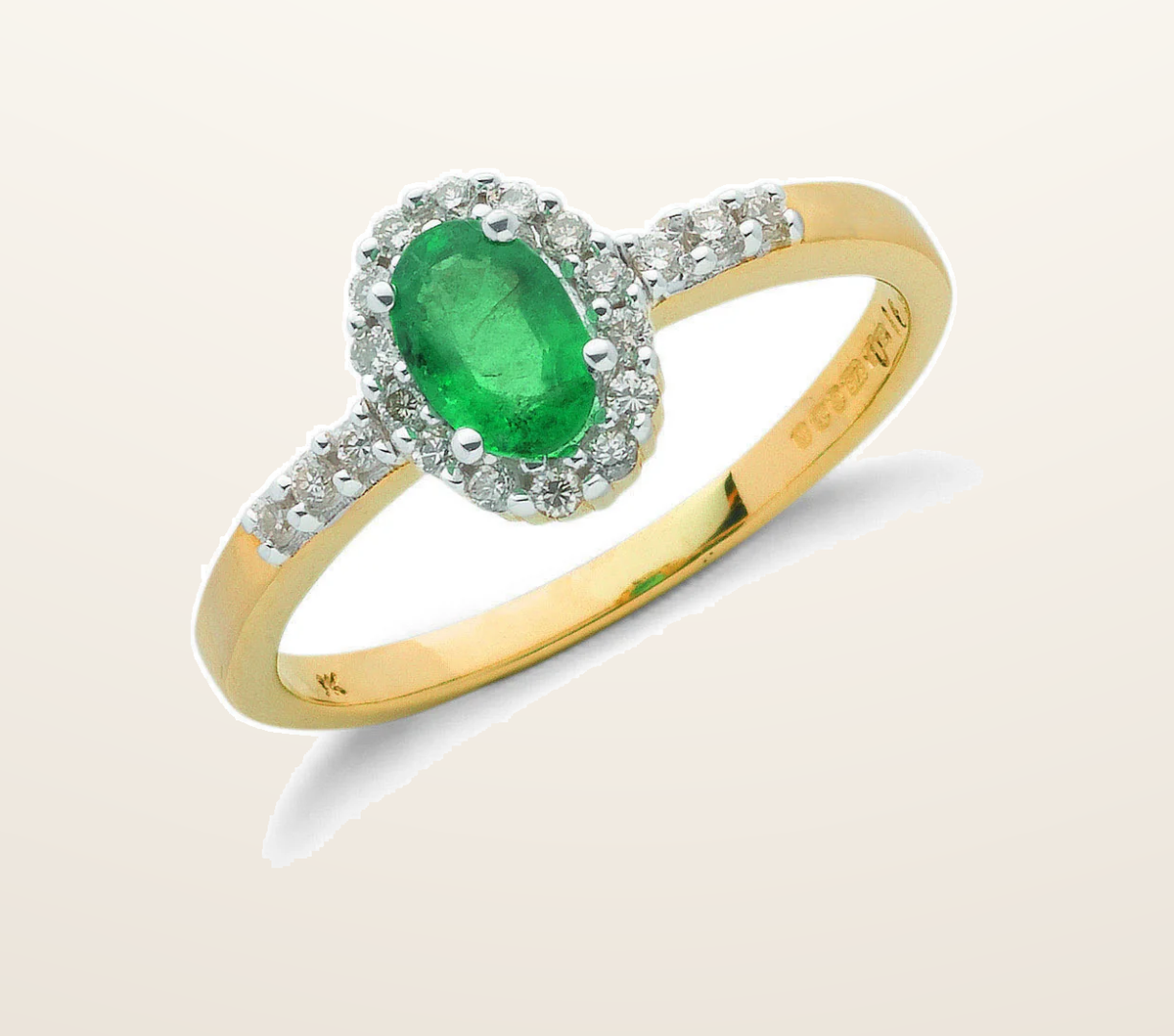 IT_ROLE:presentation_crop | 9ct Yellow Gold 0.16ct Diamond & 0.45ct Emerald Cluster Ring