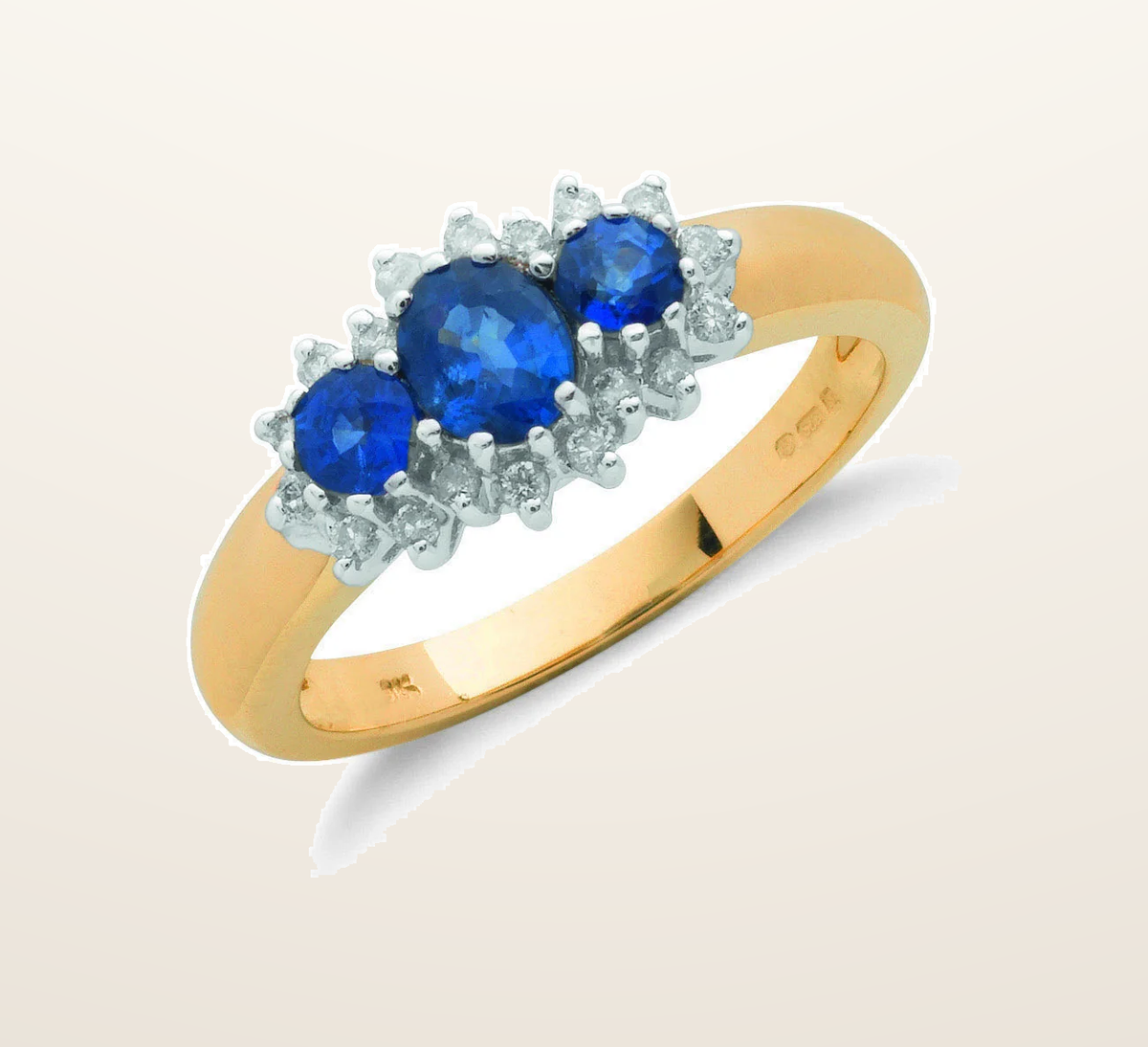 IT_ROLE:presentation_crop | 9ct Yellow Gold 0.18ct Diamond & 0.90ct Sapphire Cluster Ring