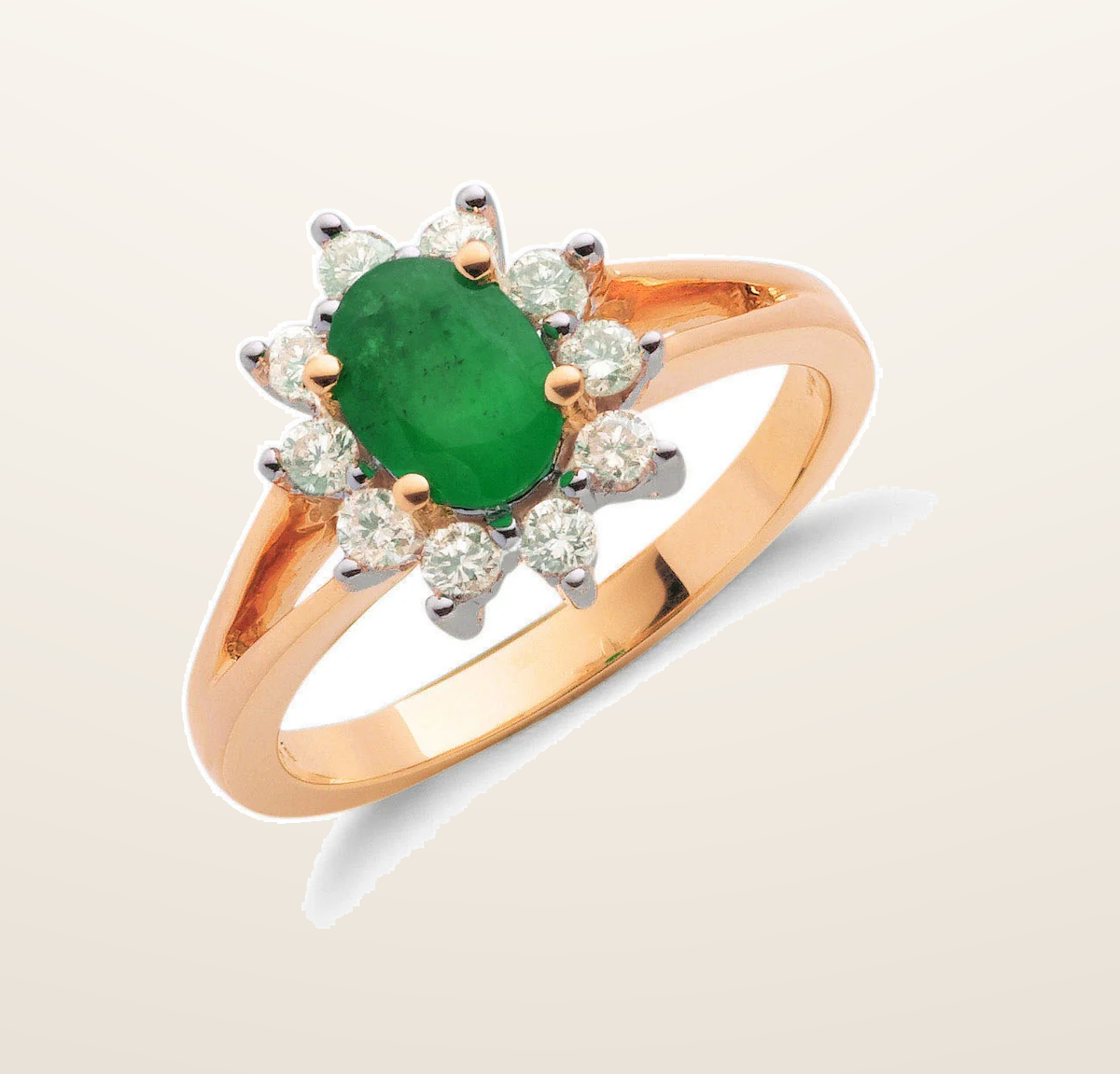 IT_ROLE:presentation_crop | 9ct Yellow Gold 0.36ct Diamond & 0.79ct Emerald Cluster Ring