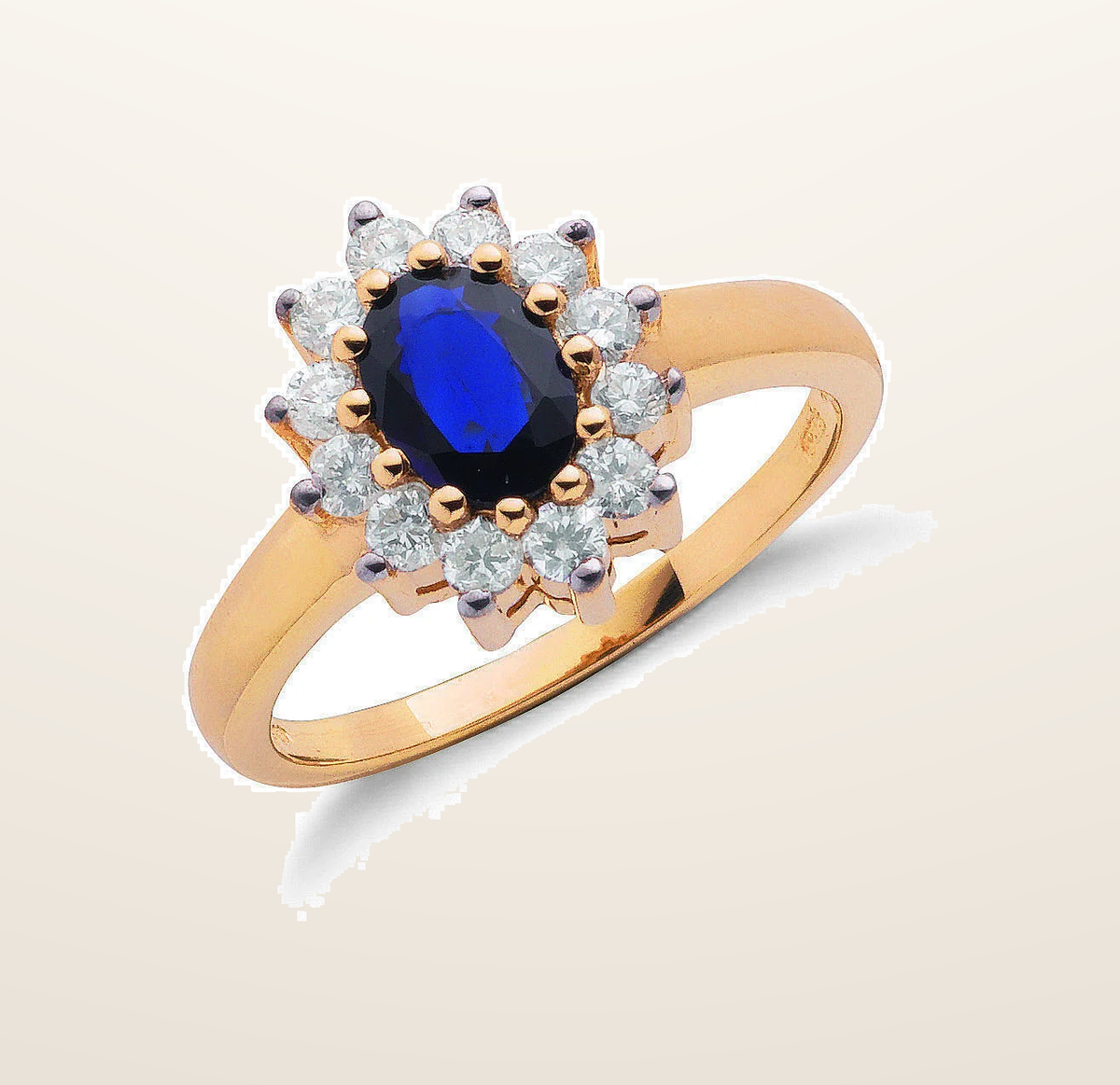 IT_ROLE:presentation_crop | 9ct Yellow Gold 0.40ct Diamond & 0.72ct Sapphire Cluster Ring