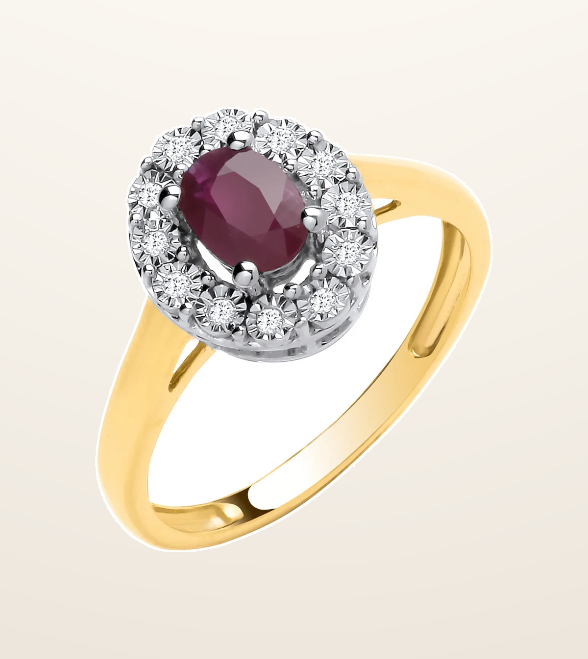 IT_ROLE:presentation_crop | 9ct Yellow Gold 0.50ct Ruby & 0.05ct Diamond Cluster Ring