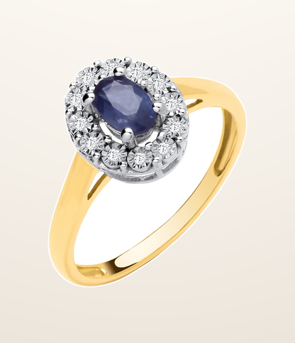 IT_ROLE:presentation_crop | 9ct Yellow Gold 0.55ct Sapphire & 0.05ct Diamond Cluster Ring