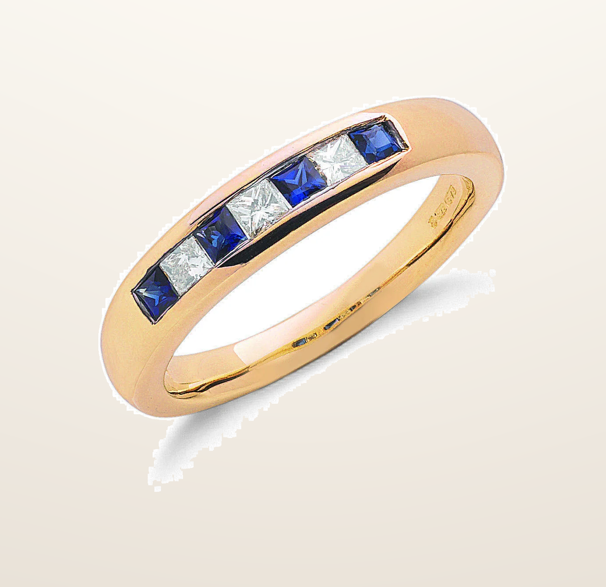 IT_ROLE:presentation_crop | 9ct Yellow Gold Princess Cut 0.20ct Diamond & 0.35ct Blue Sapphire Eternity Ring