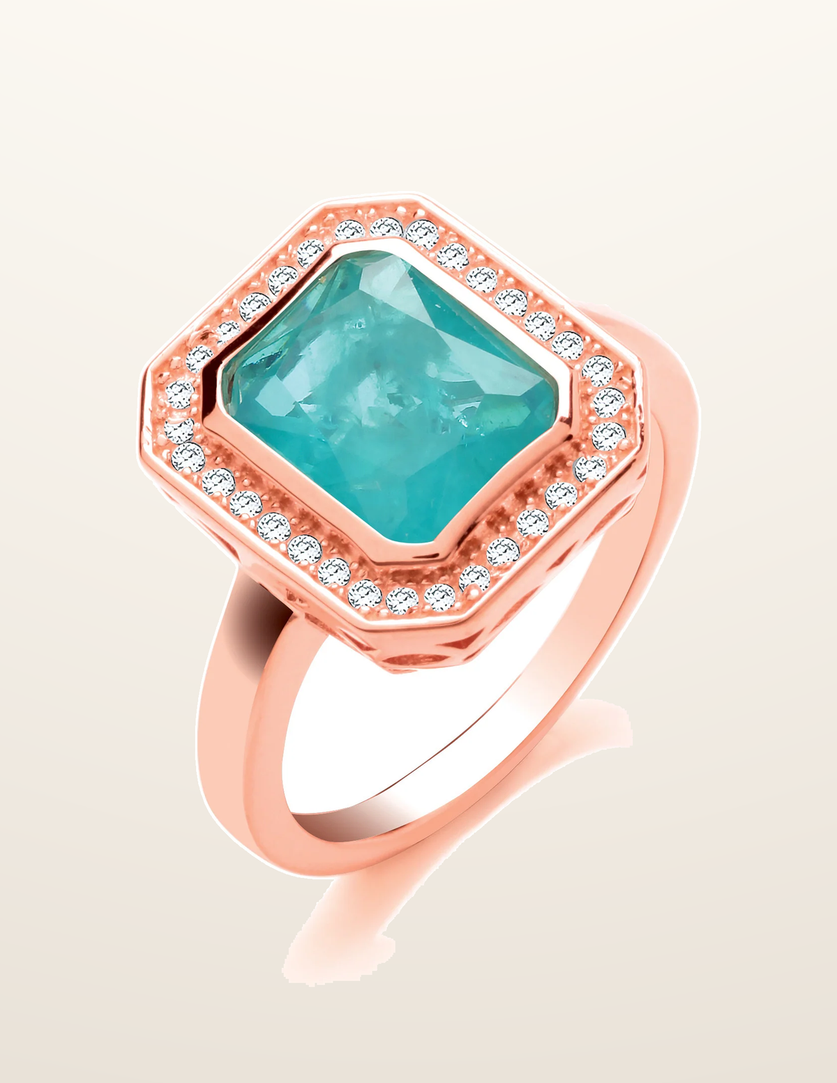 IT_ROLE:presentation_crop | Green Natural Stone & Glass Emerald Cut Rose Gold Plated Silver Ring