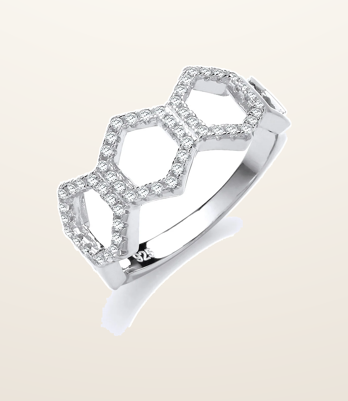 IT_ROLE:presentation_crop | Honeycomb Style Micro Pave Cubic Zirconia Silver Ring