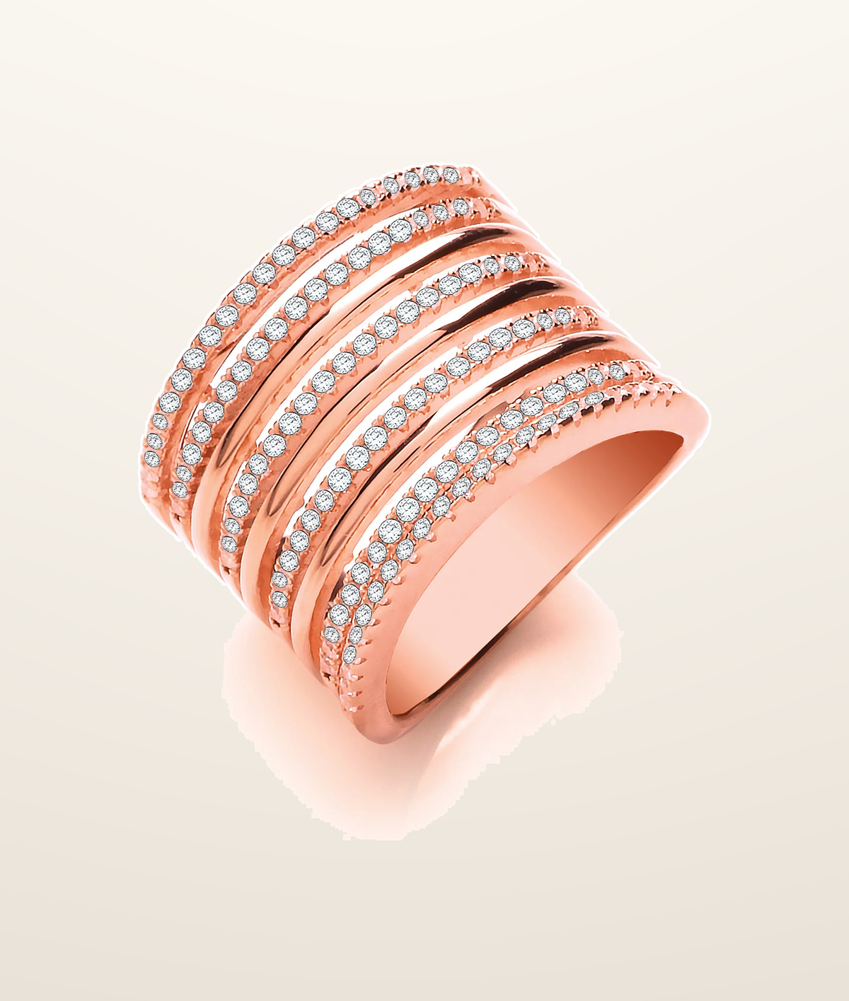 IT_ROLE:presentation_crop | Micro Pave 9 Rows, Rose Coated Silver Ladies Ring