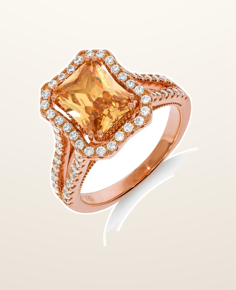 IT_ROLE:presentation_crop | Micro Pave Rose Coated Champagne Centre Silver Cubic Zirconia Ring