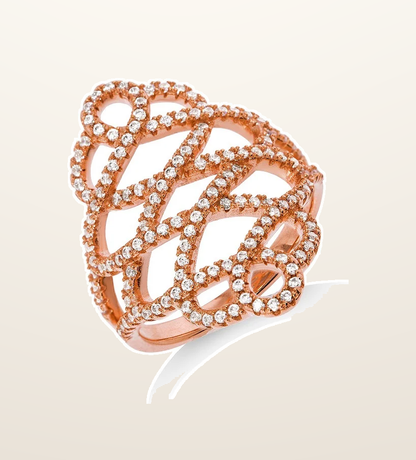 IT_ROLE:presentation_crop | Micro Pave Rose Coated Fancy Silver Cubic Zirconia Ring