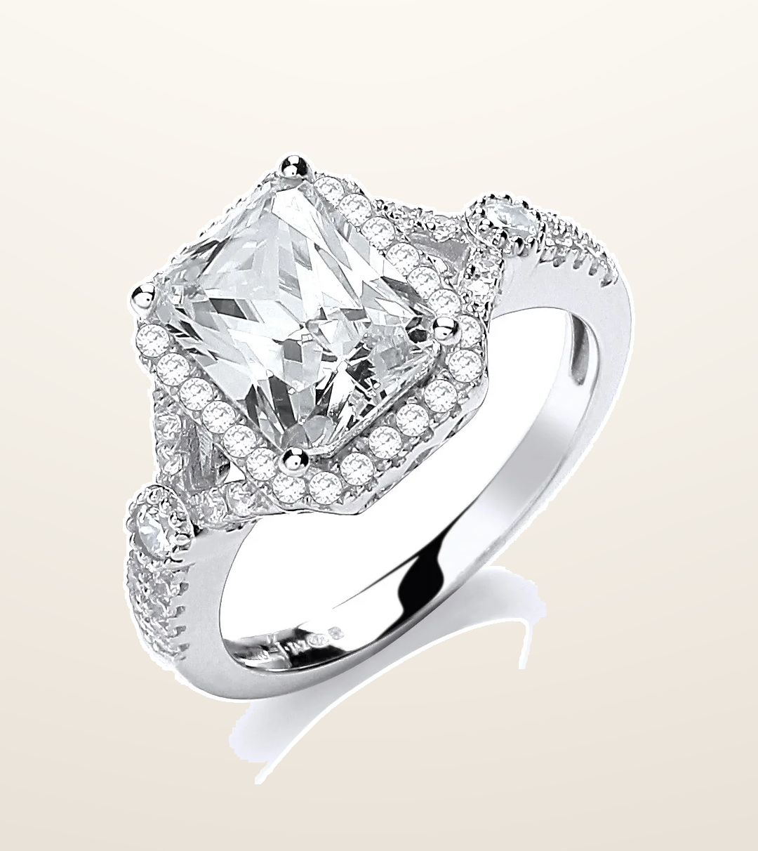 IT_ROLE:presentation_crop | Micro Pave' Emerald Cut Centre Cubic Zirconia Ring