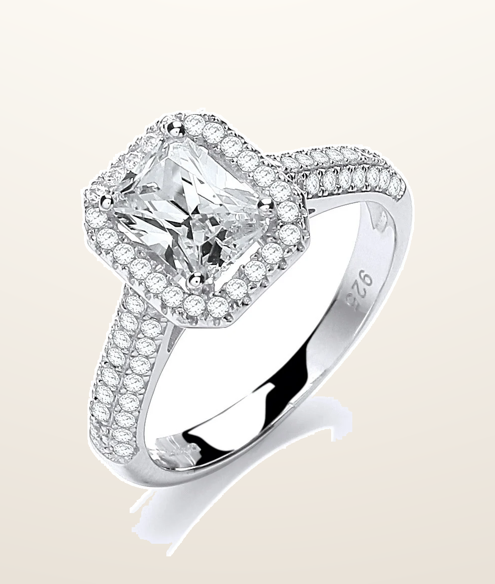 IT_ROLE:presentation_crop | Micro Pave' Emerald Cut Centre with Shoulder Cubic Zirconia's Ring