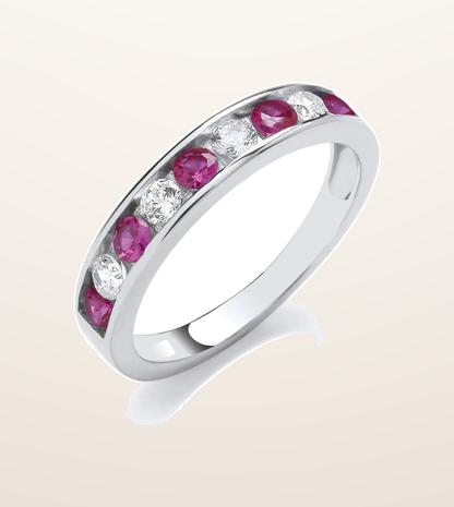 IT_ROLE:presentation_crop | Ruby Red & Clear Cubic Zirconia Half ET Silver Ring