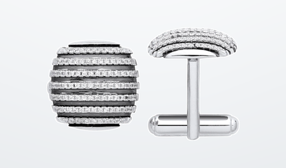 IT_ROLE:presentation_crop | Silver & Black Stripes, Cubic Zirconia Domed Cufflinks