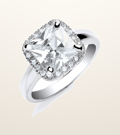 IT_ROLE:presentation_crop | Silver Asscher Cut with Cubic Zirconia Surrounding Ring