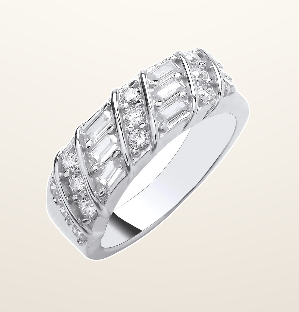 IT_ROLE:presentation_crop | Silver Baguette & Round Cubic Zirconias Half ET Ring