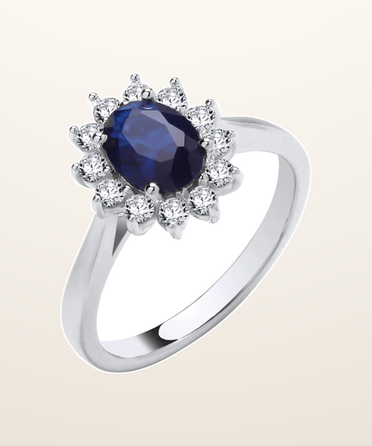 IT_ROLE:presentation_crop | Silver Blue Oval Cubic Zirconia Halo Ring