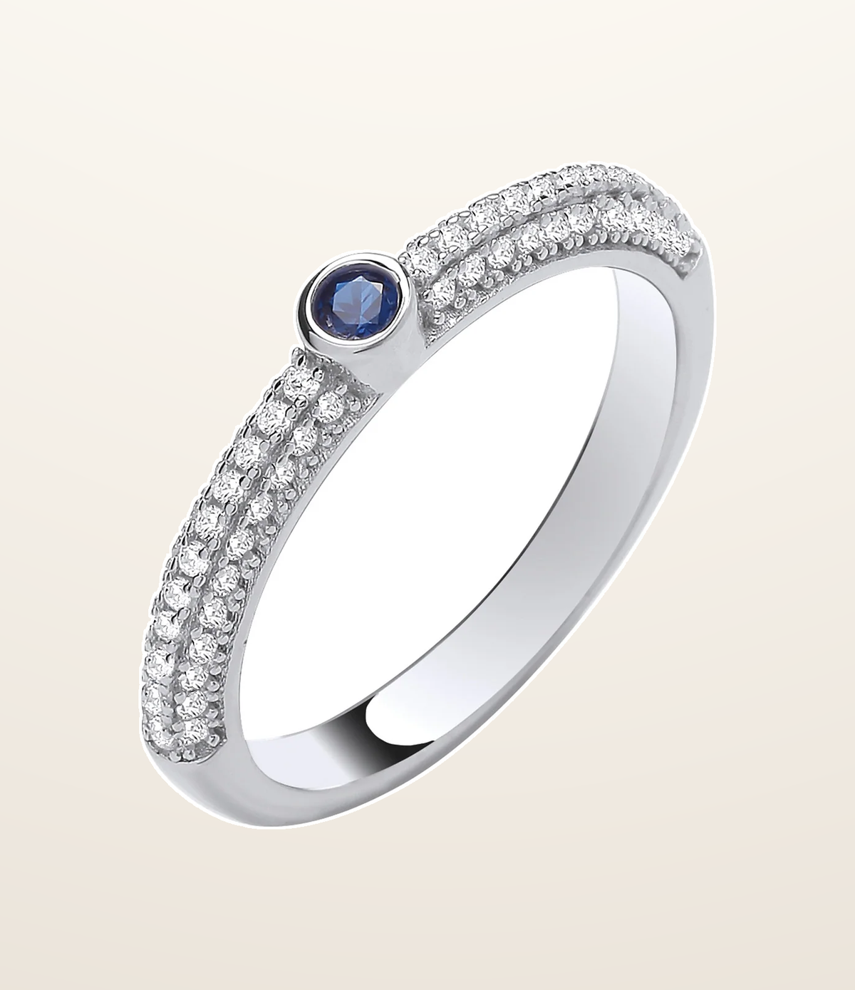 IT_ROLE:presentation_crop | Silver Blue Sapphire Cubic Zirconia Rubover Half ET Ring