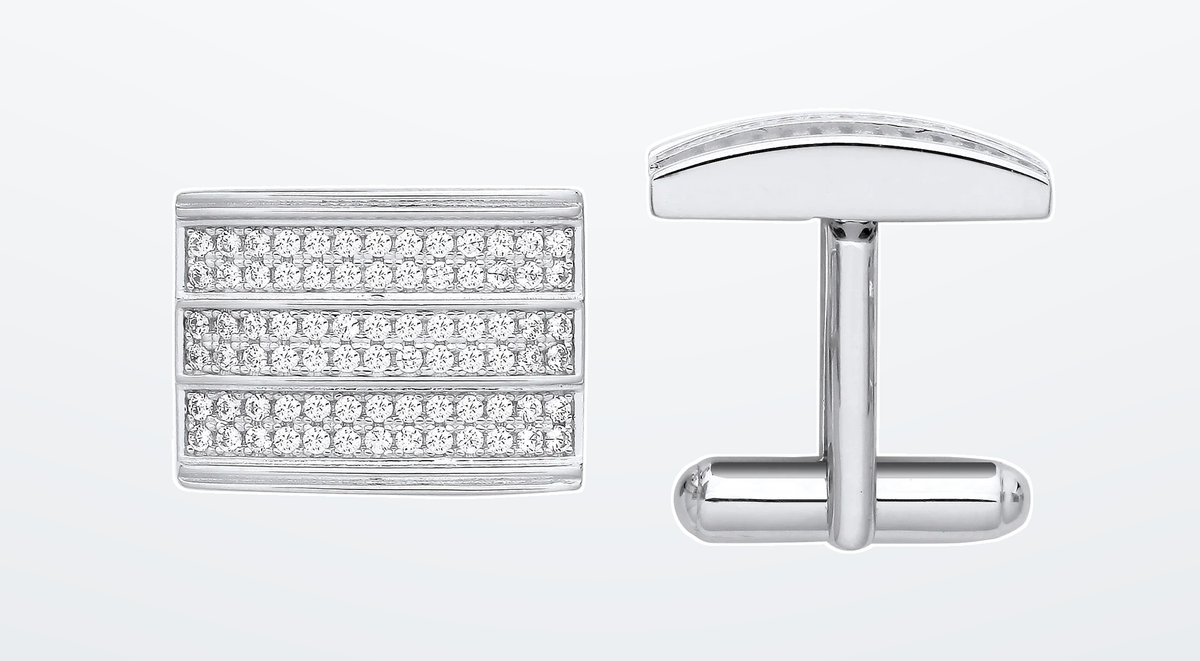 IT_ROLE:presentation_crop | Silver Cubic Zirconia Rectangle Cufflinks