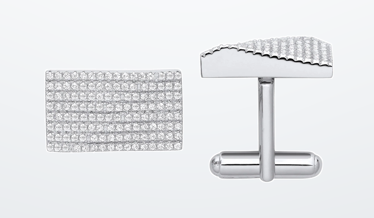 IT_ROLE:presentation_crop | Silver Cubic Zirconia Rectangle Raised Slope Cufflinks