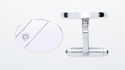 IT_ROLE:presentation_crop | Silver Cubic Zirconia, Plain Oval Cufflinks