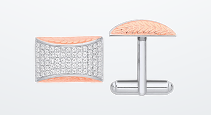 IT_ROLE:presentation_crop | Silver Cubic Zirconias & Rose Gold Plating Barley Design Cufflinks