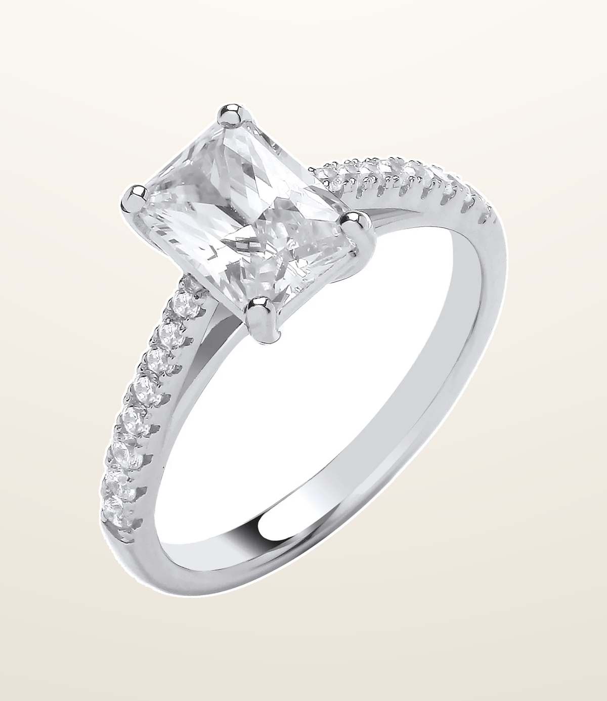 IT_ROLE:presentation_crop | Silver Emerald Cubic Zirconia Solitaire Ring