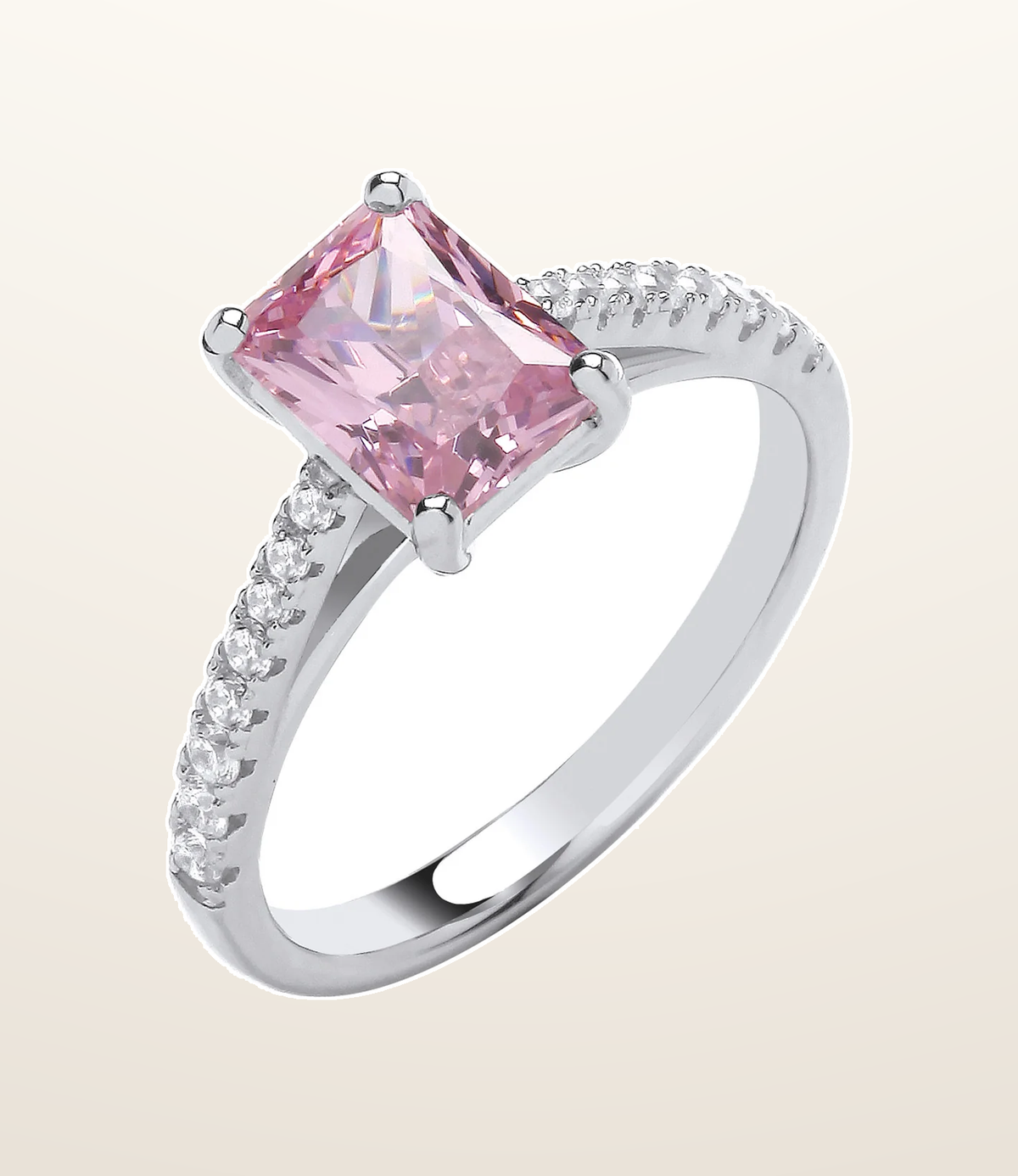 IT_ROLE:presentation_crop | Silver Emerald Pink Cubic Zirconia Solitaire Ring