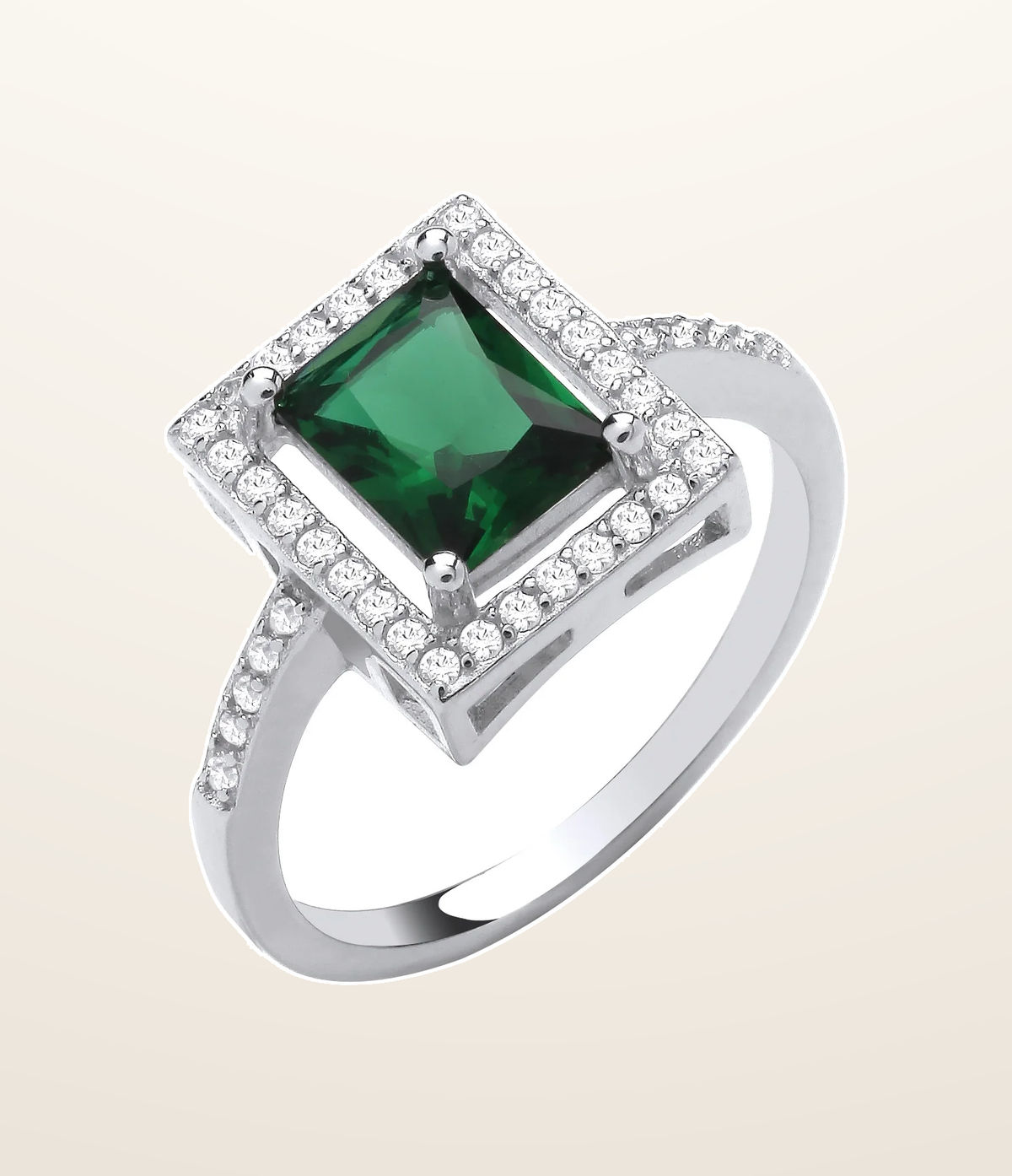 IT_ROLE:presentation_crop | Silver Green Cubic Zirconia Halo Style Ring
