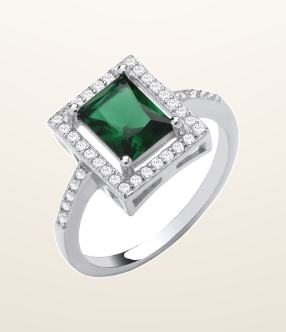 IT_ROLE:presentation_crop | Silver Green Cubic Zirconia Halo Style Ring