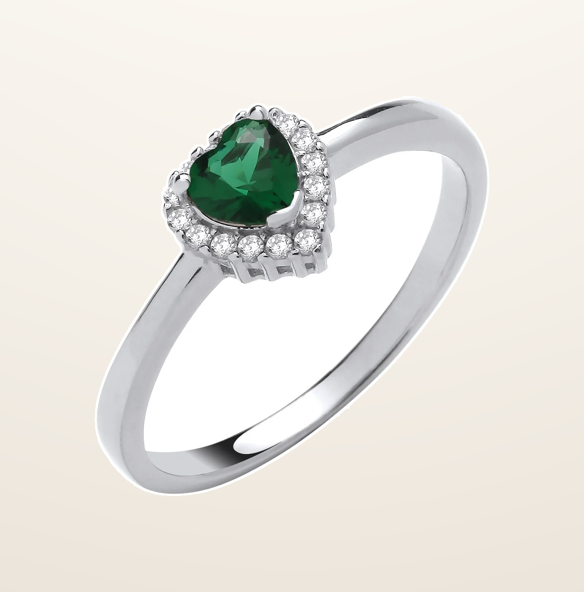 IT_ROLE:presentation_crop | Silver Green Cubic Zirconia Heart Ring