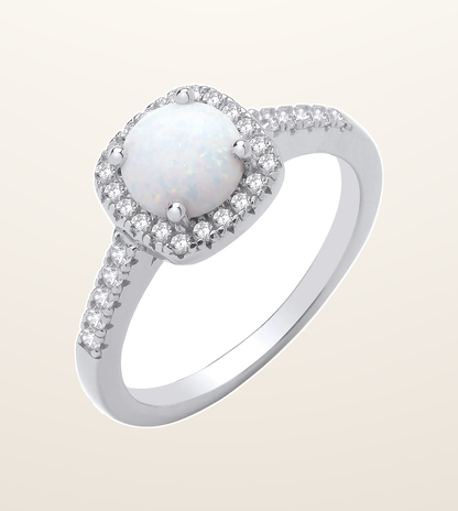 IT_ROLE:presentation_crop | Silver Opal & Cubic Zirconia Halo Style Ring