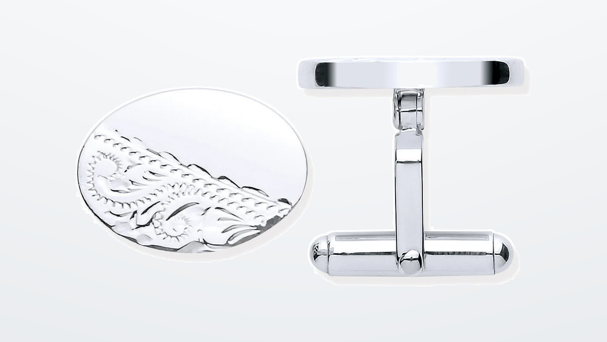 IT_ROLE:presentation_crop | Silver Plain & Engraved Oval Cufflinks