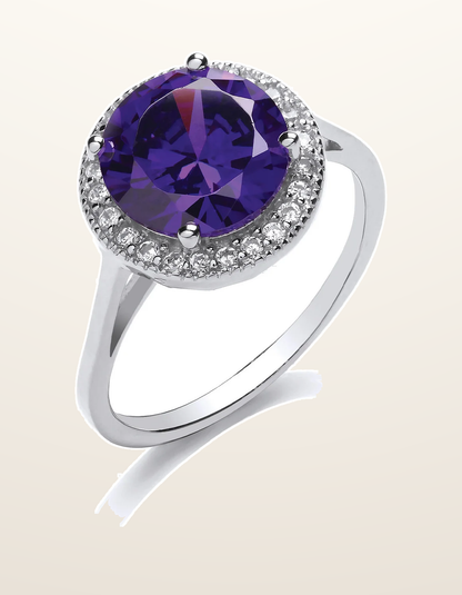 IT_ROLE:presentation_crop | Silver Purple Cubic Zirconia Cluster Ring