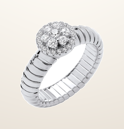 IT_ROLE:presentation_crop | Silver Ribbed Link Cubic Zirconia Cluster Ring