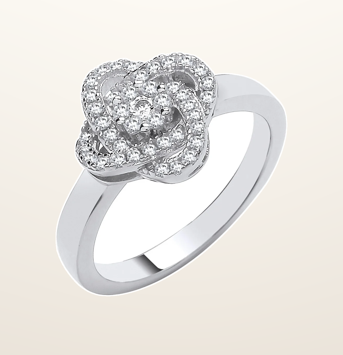 IT_ROLE:presentation_crop | Silver Rose Flower Cubic Zirconia Ring