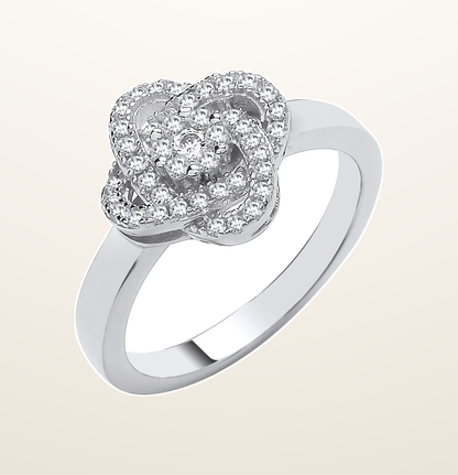 IT_ROLE:presentation_crop | Silver Rose Flower Cubic Zirconia Ring
