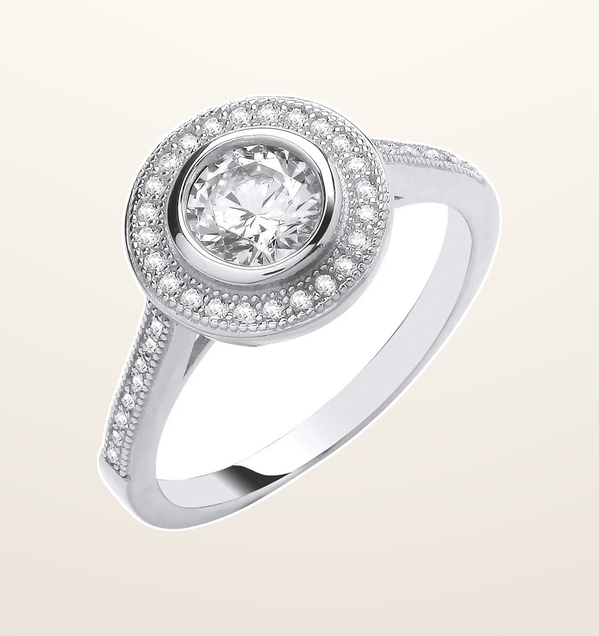 IT_ROLE:presentation_crop | Silver Rubover Halo Style Ring