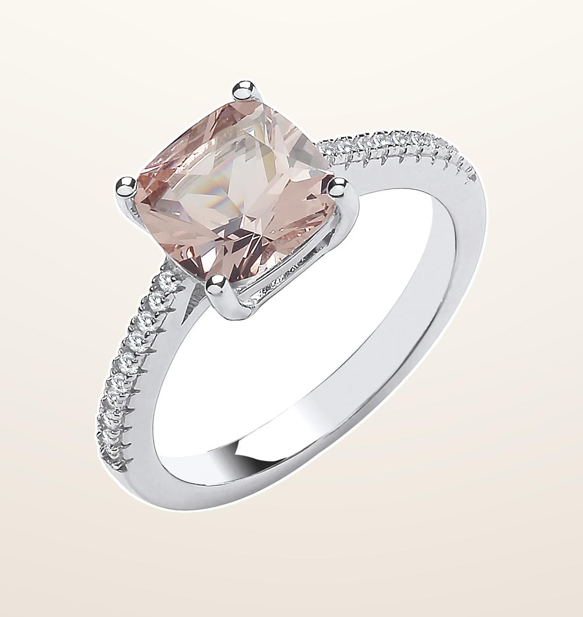 IT_ROLE:presentation_crop | Silver Solitaire Synthetic Morganite & Cubic Zirconia Shoulder Ring