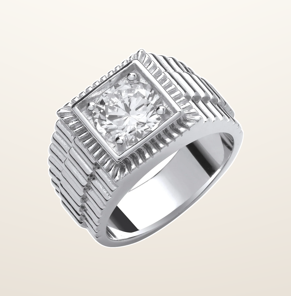 IT_ROLE:presentation_crop | Silver Square Top with Round Cubic Zirconia Gents Ring